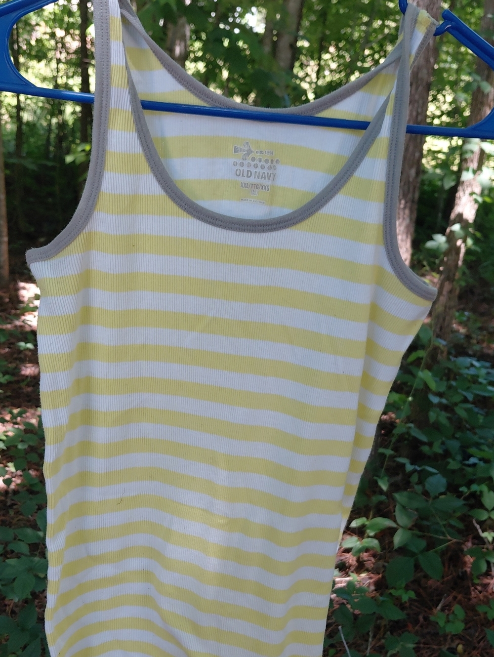Old Navy Yellow and White Striped Ribbed Tank with Gray Trim